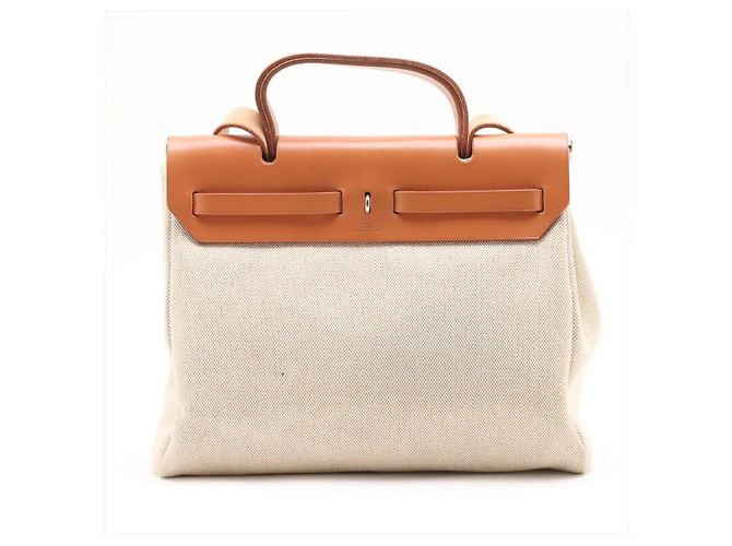 Hermès Hermes Herbag Toile and Leather PM Bege - vista 2