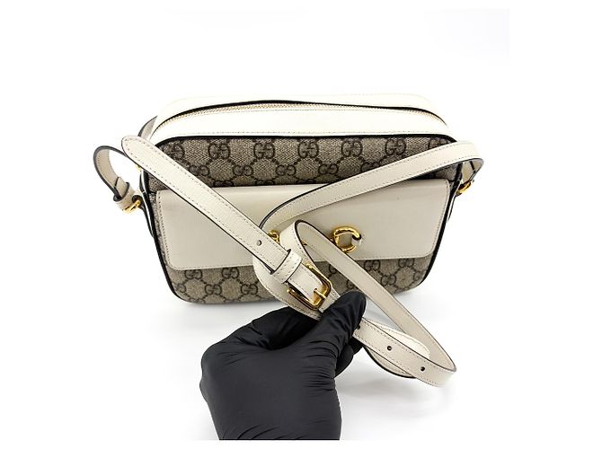 Gucci Horsebit 1955 Flap Pocket Camera GG Coated Canvas and Leather Small Beige - vista 7