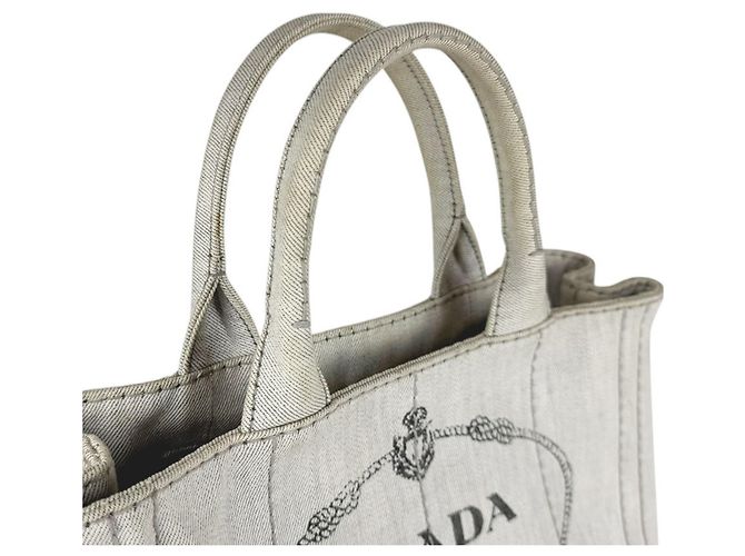 Prada PRADA Canapa Canvas Handbag Grey - view 10