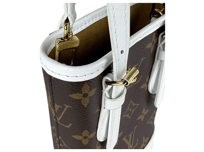 Louis Vuitton Monogram Nano Bucket Schultertasche Braun Weiß Monogramm - Ansicht 7