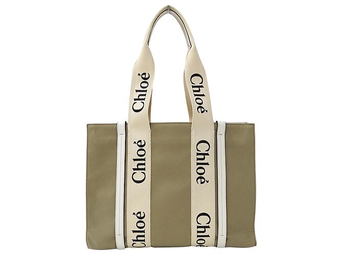 Chloé Woody Medium Canvas Handbag Beige Khaki - view 2