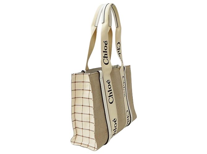 Chloé Woody Medium Canvas Handbag Beige Khaki - view 4