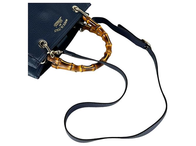Bamboo Borsa a mano Gucci in pelle blu navy - vista 10