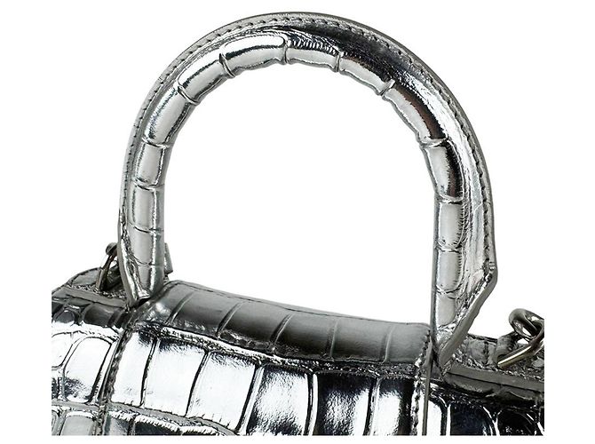 Borsa a tracolla Balenciaga Hourglass XS in pelle Argento - vista 11