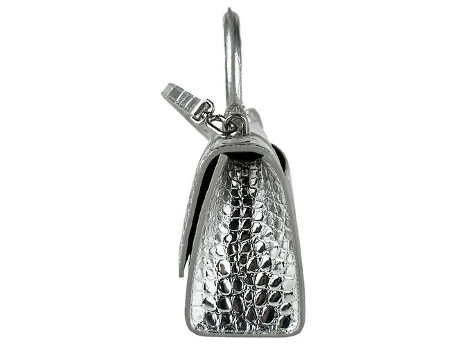Borsa a tracolla Balenciaga Hourglass XS in pelle Argento - vista 2