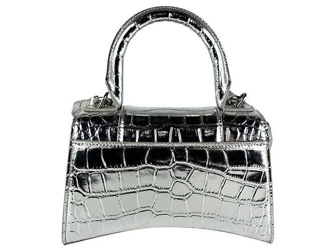 Borsa a tracolla Balenciaga Hourglass XS in pelle Argento - vista 3