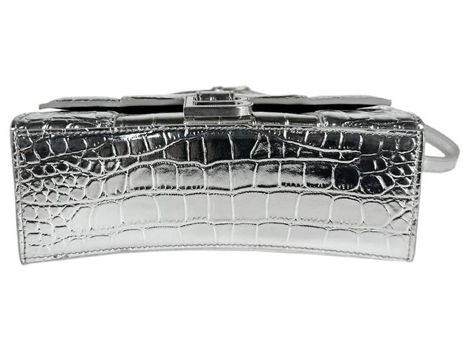 Borsa a tracolla Balenciaga Hourglass XS in pelle Argento - vista 4