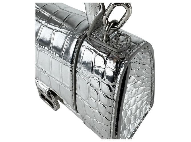 Borsa a tracolla Balenciaga Hourglass XS in pelle Argento - vista 6