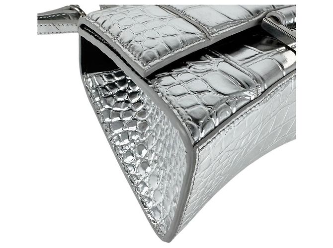 Borsa a tracolla Balenciaga Hourglass XS in pelle Argento - vista 9