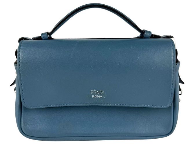 Fendi Schultertasche aus blauem Leder - Ansicht 3