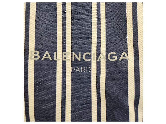 Everyday Borsa Tote Cabas M Balenciaga in tela a righe blu navy - vista 12