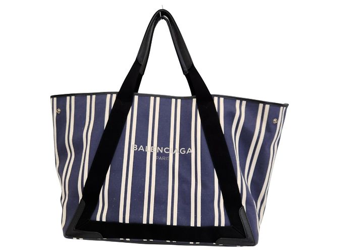 Everyday Borsa Tote Cabas M Balenciaga in tela a righe blu navy - vista 2
