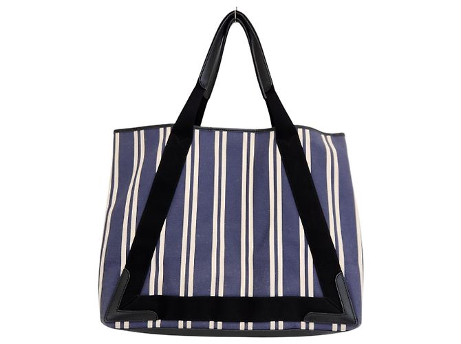 Everyday Borsa Tote Cabas M Balenciaga in tela a righe blu navy - vista 4