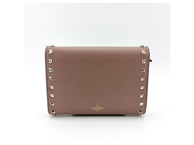 Valentino Garavani Rockstud Envelope Chain Leather Beige - vista 2