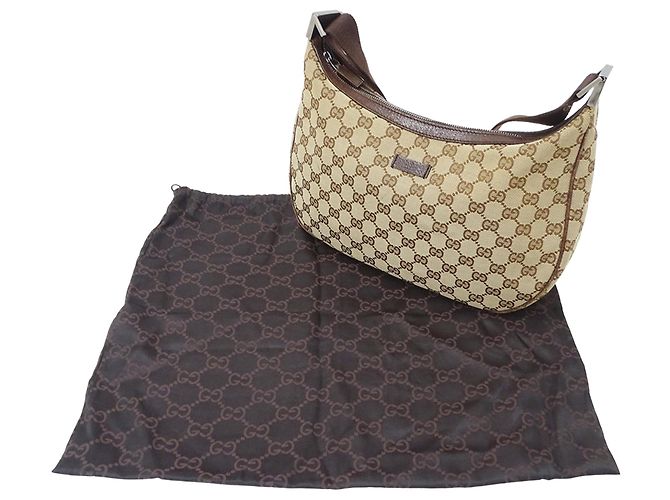 Borsa a mano Gucci in tela GG beige e marrone - vista 7