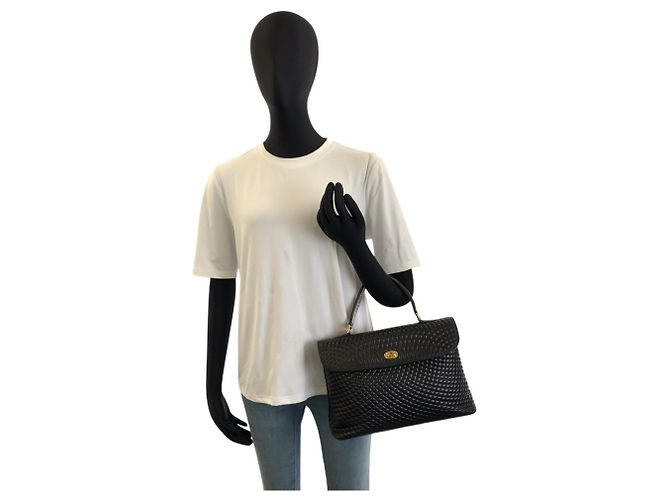 BALLY Vintage gesteppte Handtasche aus schwarzem Leder - Ansicht 5