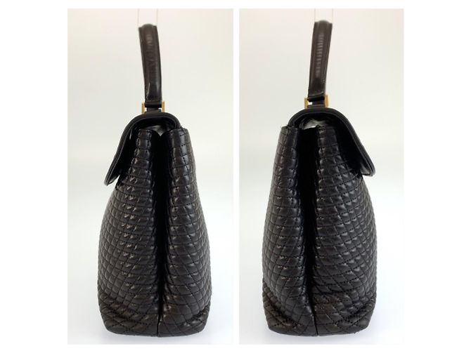 BALLY Vintage gesteppte Handtasche aus schwarzem Leder - Ansicht 6