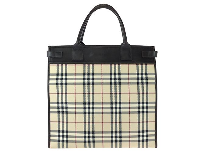 Burberry Check Pattern 2-Way Tote Bag/Schultertasche Beige Dunkelbraun - Ansicht 2