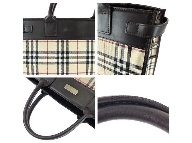 Burberry Check Pattern 2-Way Tote Bag/Schultertasche Beige Dunkelbraun - Ansicht 6