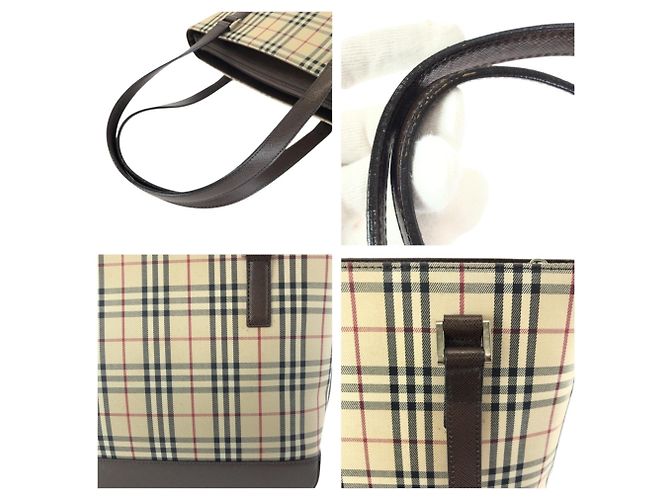 Sac cabas et épaule Burberry Check Pattern Beige Marron foncé - vue 6