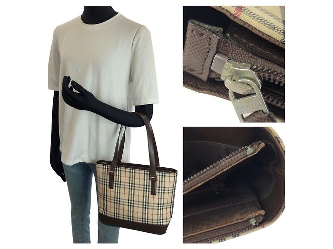 Sac cabas et épaule Burberry Check Pattern Beige Marron foncé - vue 7