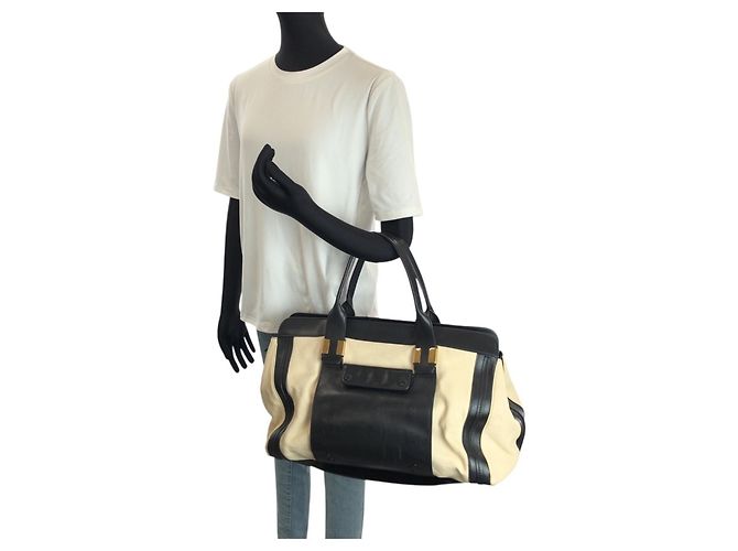 Chloé Alice Leder-Tote-Bag Schwarz Beige - Ansicht 7