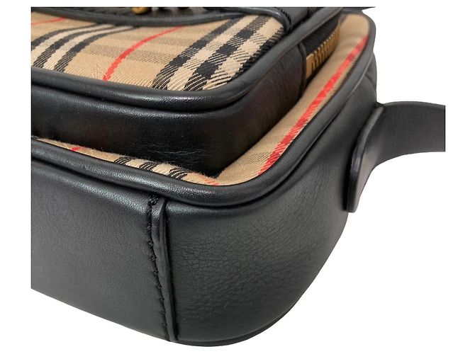 Bolsa de Ombro Burberry em Lona de Algodão e Couro Nova Check com Corrente Preto Bege - vista 14