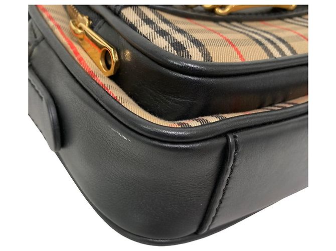 Bolsa de Ombro Burberry em Lona de Algodão e Couro Nova Check com Corrente Preto Bege - vista 15
