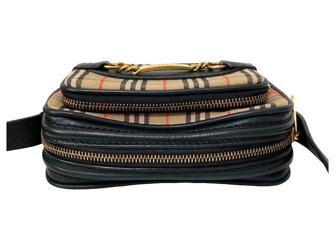 Bolsa de Ombro Burberry em Lona de Algodão e Couro Nova Check com Corrente Preto Bege - vista 5