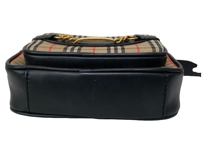 Bolsa de Ombro Burberry em Lona de Algodão e Couro Nova Check com Corrente Preto Bege - vista 6