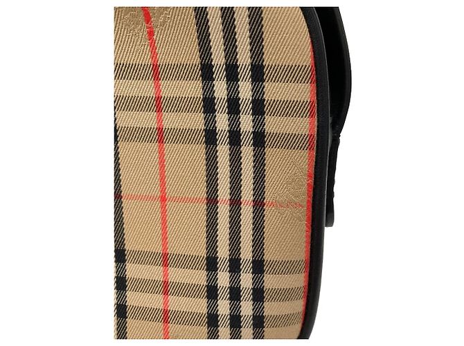 Bolsa de Ombro Burberry em Lona de Algodão e Couro Nova Check com Corrente Preto Bege - vista 8