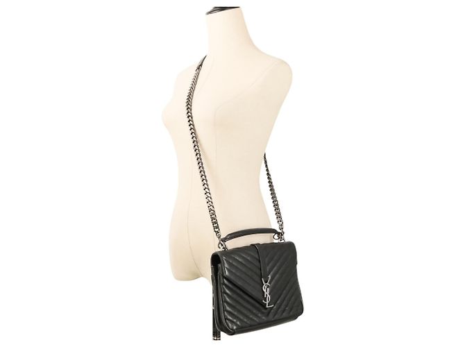 Borsa a tracolla in pelle College Medium Yves Saint Laurent Nero - vista 17