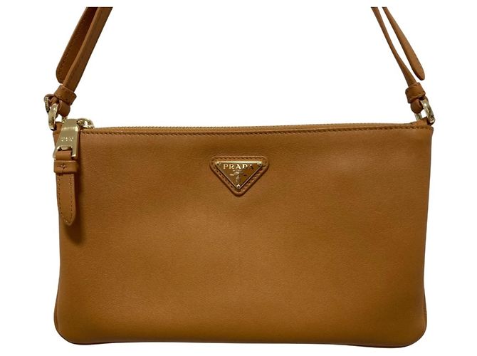 Prada Triangle Plate Soft Grain Leather One-Shoulder Bag Brown - view 3