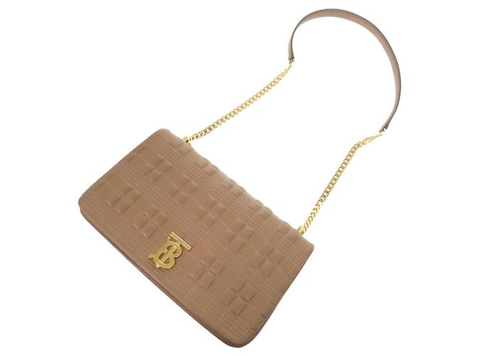 Borsa a tracolla in pelle beige Burberry TB Logo - vista 6