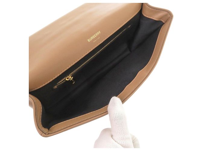 Borsa a tracolla in pelle beige Burberry TB Logo - vista 7