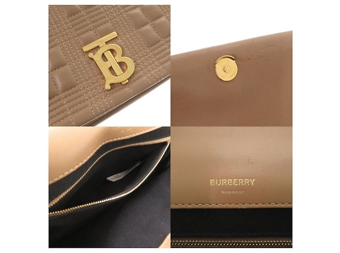Borsa a tracolla in pelle beige Burberry TB Logo - vista 8