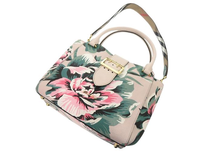 Borsa a mano in pelle floreale Burberry Rosa Beige Verde - vista 5