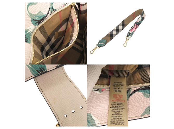 Borsa a mano in pelle floreale Burberry Rosa Beige Verde - vista 9