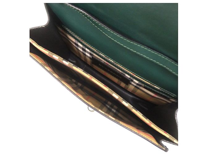 Burberry Nova Check Schultertasche aus Leder Schwarz Beige Grün - Ansicht 7