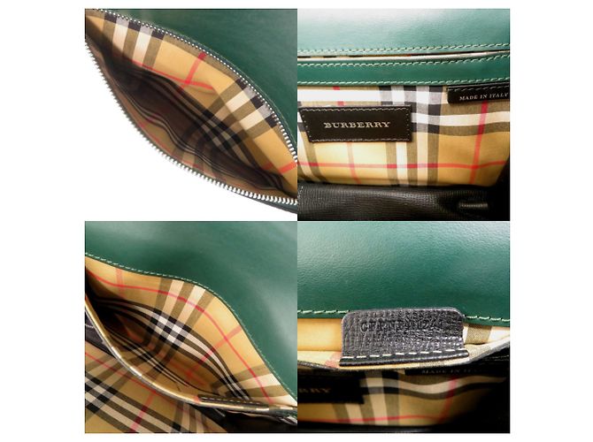 Burberry Nova Check Schultertasche aus Leder Schwarz Beige Grün - Ansicht 8
