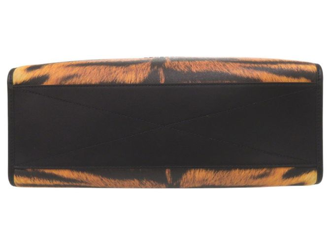 Burberry 2-Way Leder-Tote-Bag mit Tiger-Print Schwarz Orange - Ansicht 3