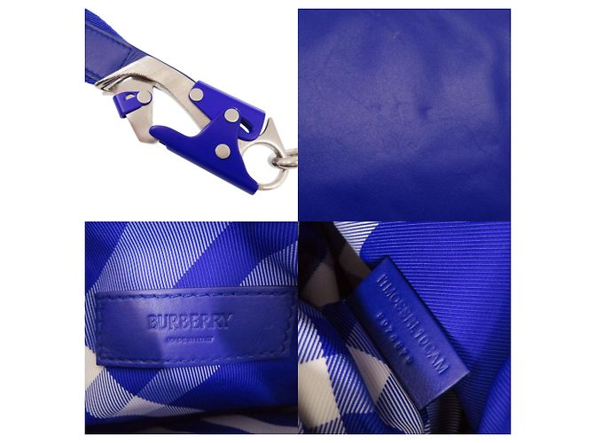 Borsa a tracolla Burberry Shield in pelle e nylon blu - vista 10