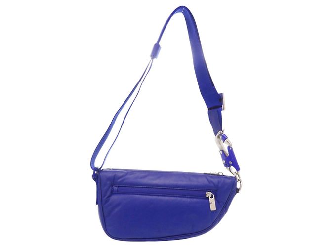 Borsa a tracolla Burberry Shield in pelle e nylon blu - vista 3