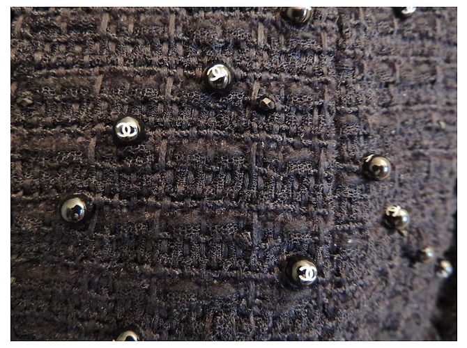 Chanel Giacca Tweed Nero Strass Perle Taglia 44 - vista 6