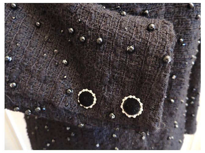 Chanel Giacca Tweed Nero Strass Perle Taglia 44 - vista 7