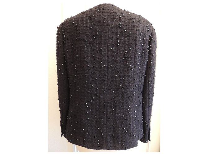 Chanel Giacca Tweed Nero Strass Perle Taglia 44 - vista 8