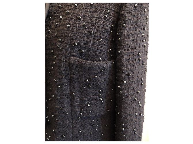 Chanel Giacca Tweed Nero Strass Perle Taglia 44 - vista 9