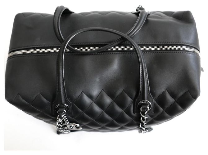 Chanel Borsa Bowling Feather Weight in Pelle Trapuntata Nero - vista 10