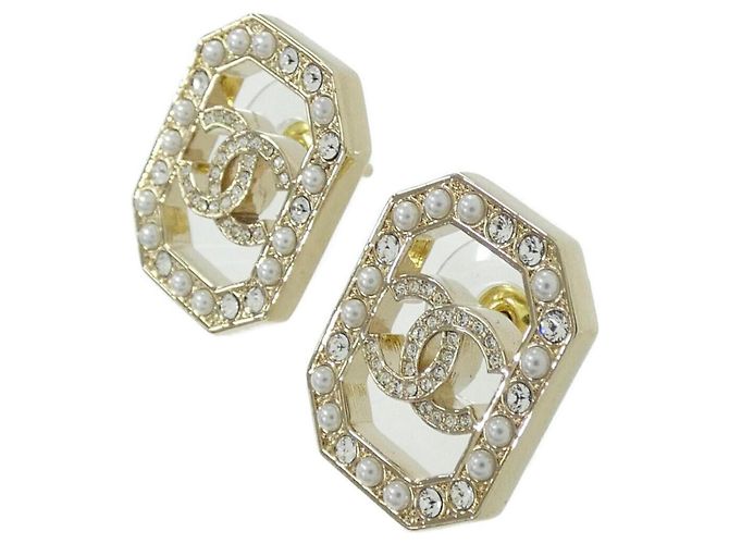 Boucles d'oreilles puces Chanel ABB769 Blanc Doré - vue 2