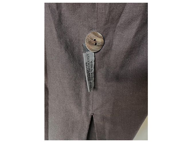 Autre Marque Camicia cotone marrone collo coreano - vista 3
